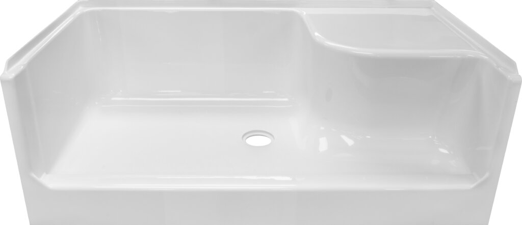 ACRYLIC VICTORY RIGHT SEAT SHOWER BASE 54X27X19 CENTER DRAIN - WHITE