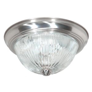 11" Chrome Double Light Fixture With Clear Ribbed Glass