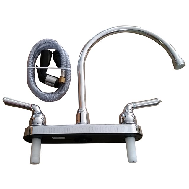 8" Plastic Kitchen Faucet With Teapot Handles, Plastic Connections, and Sprayer (Chrome or Bronze)