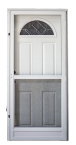 Fiberglass Mobile Home Combo Door With Decor Sunburst Window and Standard Storm Door