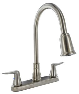 Brushed Nickel 8” 2-Handle Pull-Down Kitchen Faucet With Brushed Nickel Lever Handles 